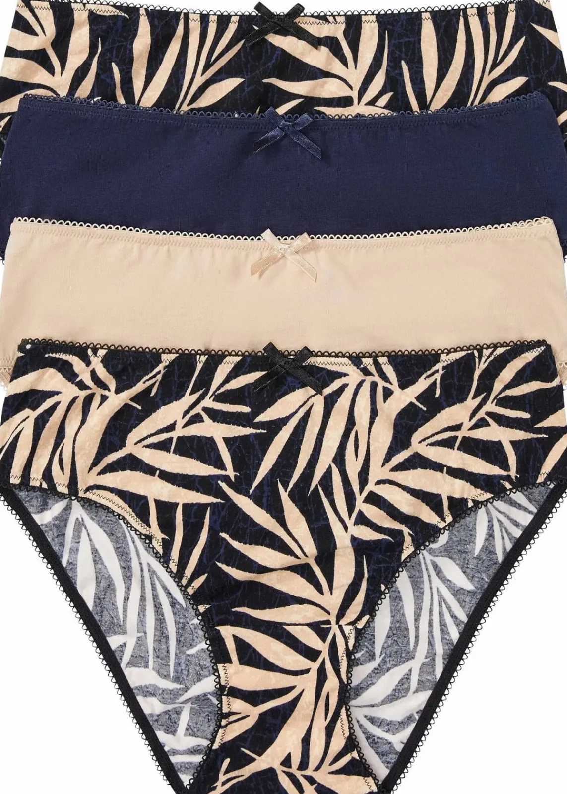 bonprix Wäsche·Baumwollunterwäsche|Wäsche·Höschen^Maxislip mit Bio-Baumwolle (4er Pack) schwarz/beige gemustert + dunkelblau + kreidebeige