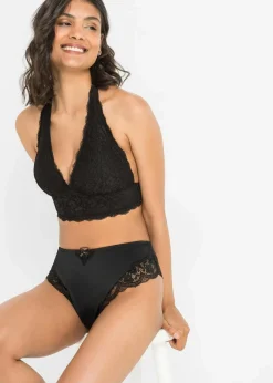 bonprix Höschen^Maxislip mit blumiger Spitze schwarz