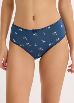 bonprix Wäsche·Baumwollunterwäsche|Wäsche·Höschen^Maxislip mit komfortabler Baumwolle (5er Pack) blau-geblümt+ hell lavendel+ blau