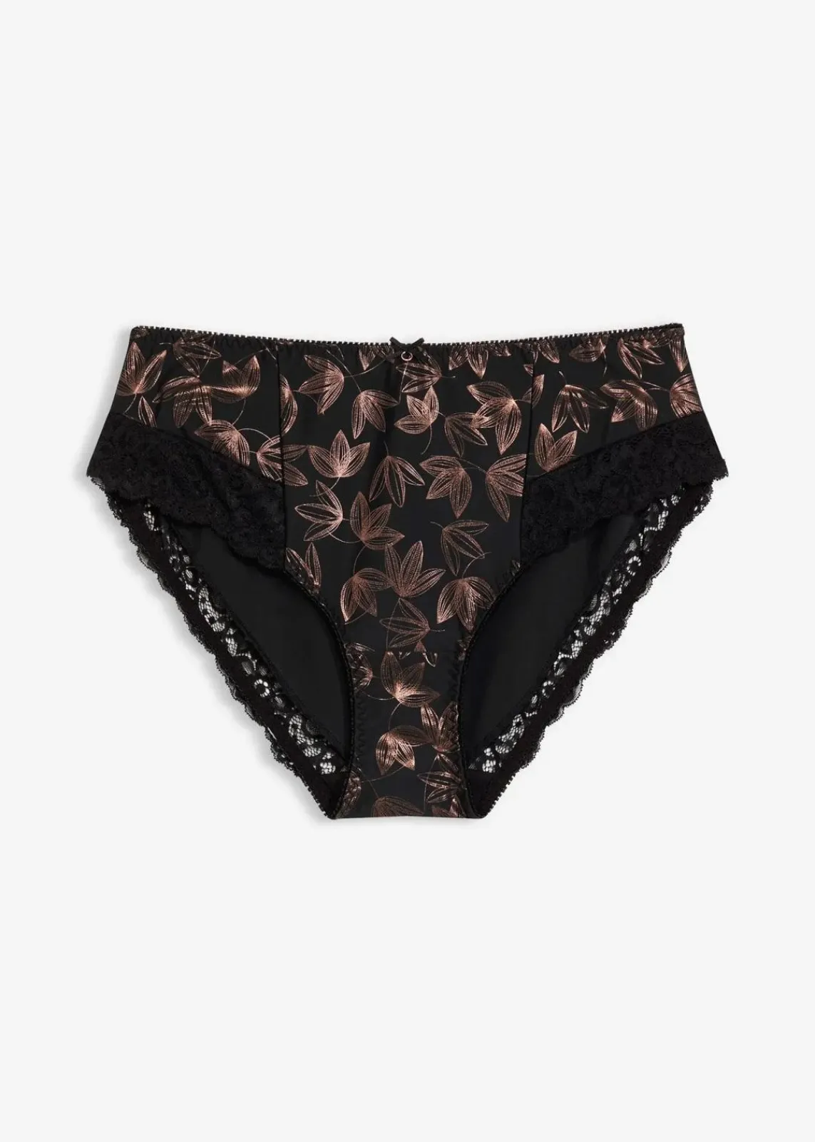 bonprix Wäsche·Höschen|Nachhaltigere Materialien^Maxislip mit schimmerndem Druck schwarz/metallic kupfer
