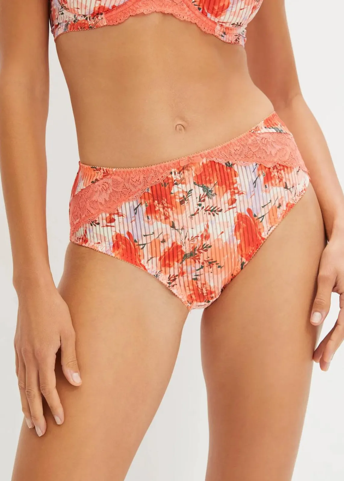 bonprix Wäsche·Dessous|Wäsche·Höschen^Maxislip mit Spitze lachsorange geblümt