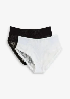 bonprix Wäsche·Dessous|Wäsche·Höschen^Maxislip mit zarter Spitze (2er Pack) weiß/schwarz