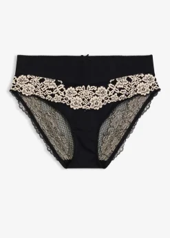 bonprix Wäsche·Dessous|Wäsche·Höschen^Maxislip mit zarter Spitze schwarz/wollweiß