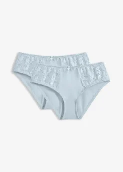 bonprix Wäsche·Höschen|Nachhaltigere Materialien^Maxislip mit zarter Spitze (2er Pack) cremeblau