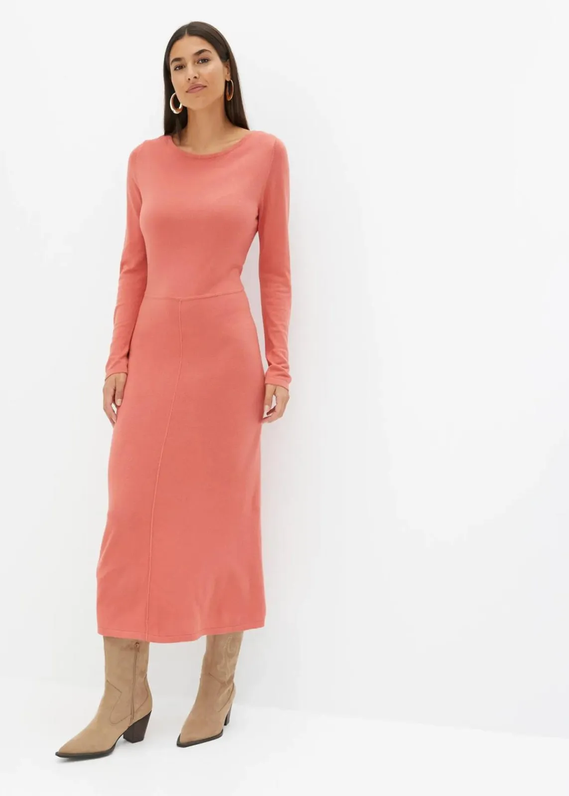 bonprix Kleider|Strickmode^Maxi-Strickkleid aus Viskose-Mix rhabarber