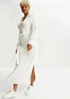 bonprix Bekleidung·Umstandsmode|Strickmode^Maxi-Strickkleid mit Gürtel (2-tlg. Set) wollweiß