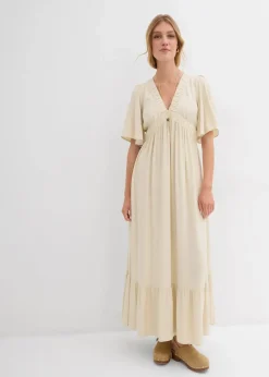 bonprix Bekleidung·Pullover & Strickjacken^Maxi-Stufenkleid aus fließender Viskose natur