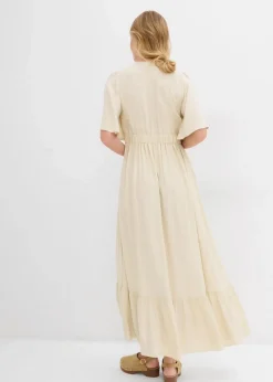 bonprix Bekleidung·Pullover & Strickjacken^Maxi-Stufenkleid aus fließender Viskose natur