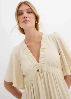 bonprix Bekleidung·Pullover & Strickjacken^Maxi-Stufenkleid aus fließender Viskose natur