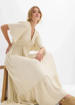 bonprix Bekleidung·Pullover & Strickjacken^Maxi-Stufenkleid aus fließender Viskose natur