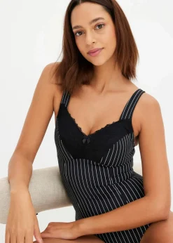 bonprix Wäsche·Bodies|Wäsche·Shapewear^Medium Shape Body ohne Bügel schwarz/wollweiß gestreift