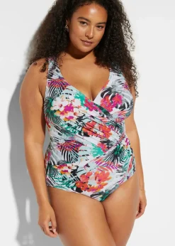 bonprix Nachhaltigere Materialien|Shapewear^Medium Shape-Badeanzug in Wickeloptik weiß floral