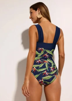 bonprix Nachhaltigere Materialien|Shapewear^Medium Shape-Badeanzug mit breiten Trägern dunkelblau floral