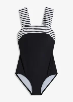bonprix Nachhaltigere Materialien|Bademode·Badeanzüge^Medium Shape-Badeanzug mit breiten Trägern schwarz/weiß gestreift