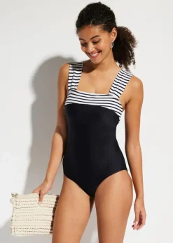 bonprix Nachhaltigere Materialien|Bademode·Badeanzüge^Medium Shape-Badeanzug mit breiten Trägern schwarz/weiß gestreift