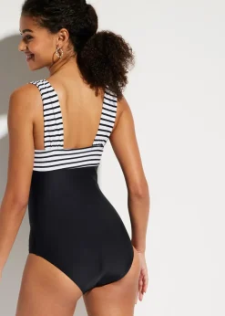 bonprix Nachhaltigere Materialien|Bademode·Badeanzüge^Medium Shape-Badeanzug mit breiten Trägern schwarz/weiß gestreift