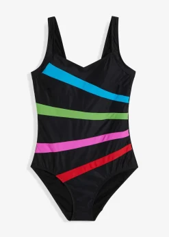 bonprix Nachhaltigere Materialien|Bademode·Badeanzüge^Medium Shape-Badeanzug mit Einsätzen schwarz/bunt gestreift