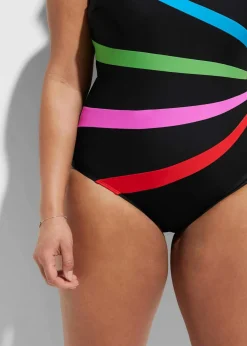 bonprix Nachhaltigere Materialien|Bademode·Badeanzüge^Medium Shape-Badeanzug mit Einsätzen schwarz/bunt gestreift