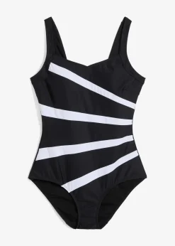 bonprix Nachhaltigere Materialien|Bademode·Badeanzüge^Medium Shape-Badeanzug mit Einsätzen schwarz/weiß gestreift