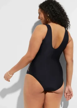 bonprix Nachhaltigere Materialien|Shapewear^Medium Shape-Badeanzug mit Wickeloptik schwarz/taupe/gold