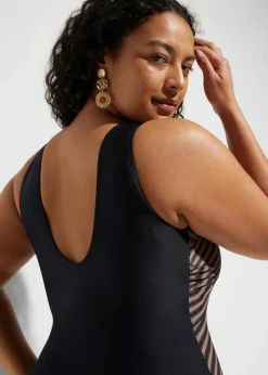 bonprix Nachhaltigere Materialien|Shapewear^Medium Shape-Badeanzug mit Wickeloptik schwarz/taupe/gold
