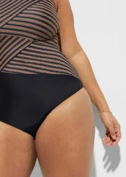 bonprix Nachhaltigere Materialien|Shapewear^Medium Shape-Badeanzug mit Wickeloptik schwarz/taupe/gold