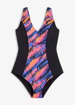 bonprix Nachhaltigere Materialien|Shapewear^Medium Shape-Badeanzug mit Einsätzen schwarz graphisch bedruckt