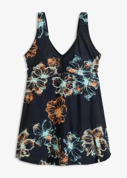 bonprix Nachhaltigere Materialien|Bademode·Badekleider^Medium Shape-Badekleid mit V-Ausschnitt schwarz/orange/türkis bedruckt