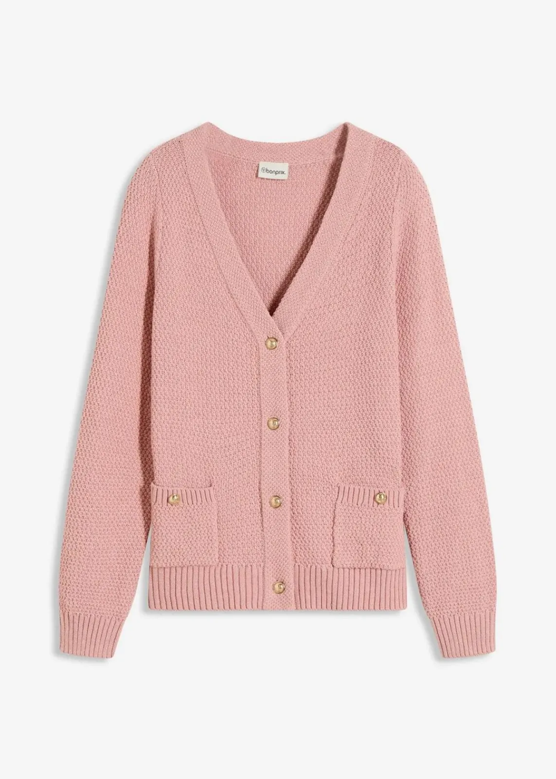 bonprix Bekleidung·Umstandsmode|Pullover & Strickjacken^Melange Strickjacke mit goldfarbigen Knöpfen aschrosa meliert