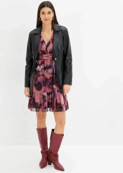 bonprix Kleider|Bekleidung·Pullover & Strickjacken^Mesh-Kleid rosa/schwarz bedruckt