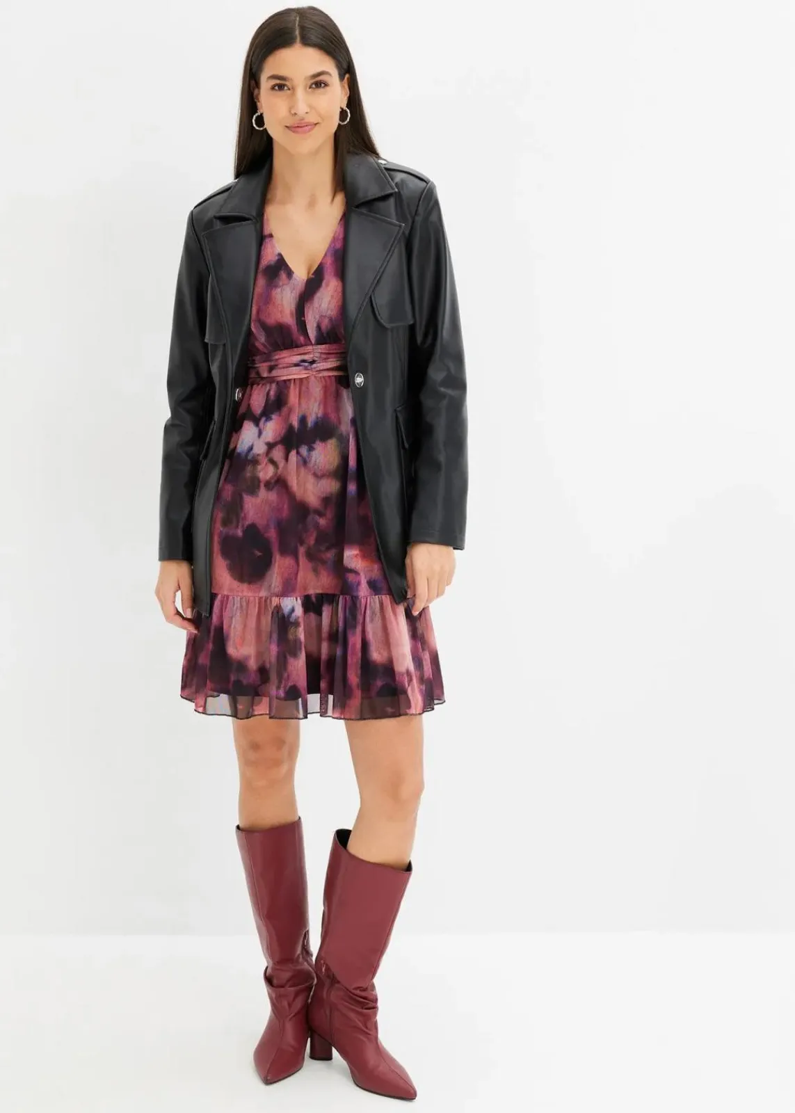 bonprix Kleider|Bekleidung·Pullover & Strickjacken^Mesh-Kleid rosa/schwarz bedruckt