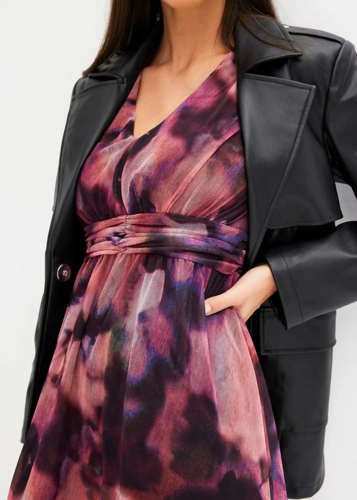 bonprix Kleider|Bekleidung·Pullover & Strickjacken^Mesh-Kleid rosa/schwarz bedruckt
