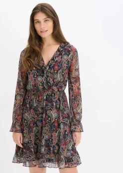 bonprix Bekleidung·Pullover & Strickjacken|Kleider^Mesh-Kleid schwarz paisley
