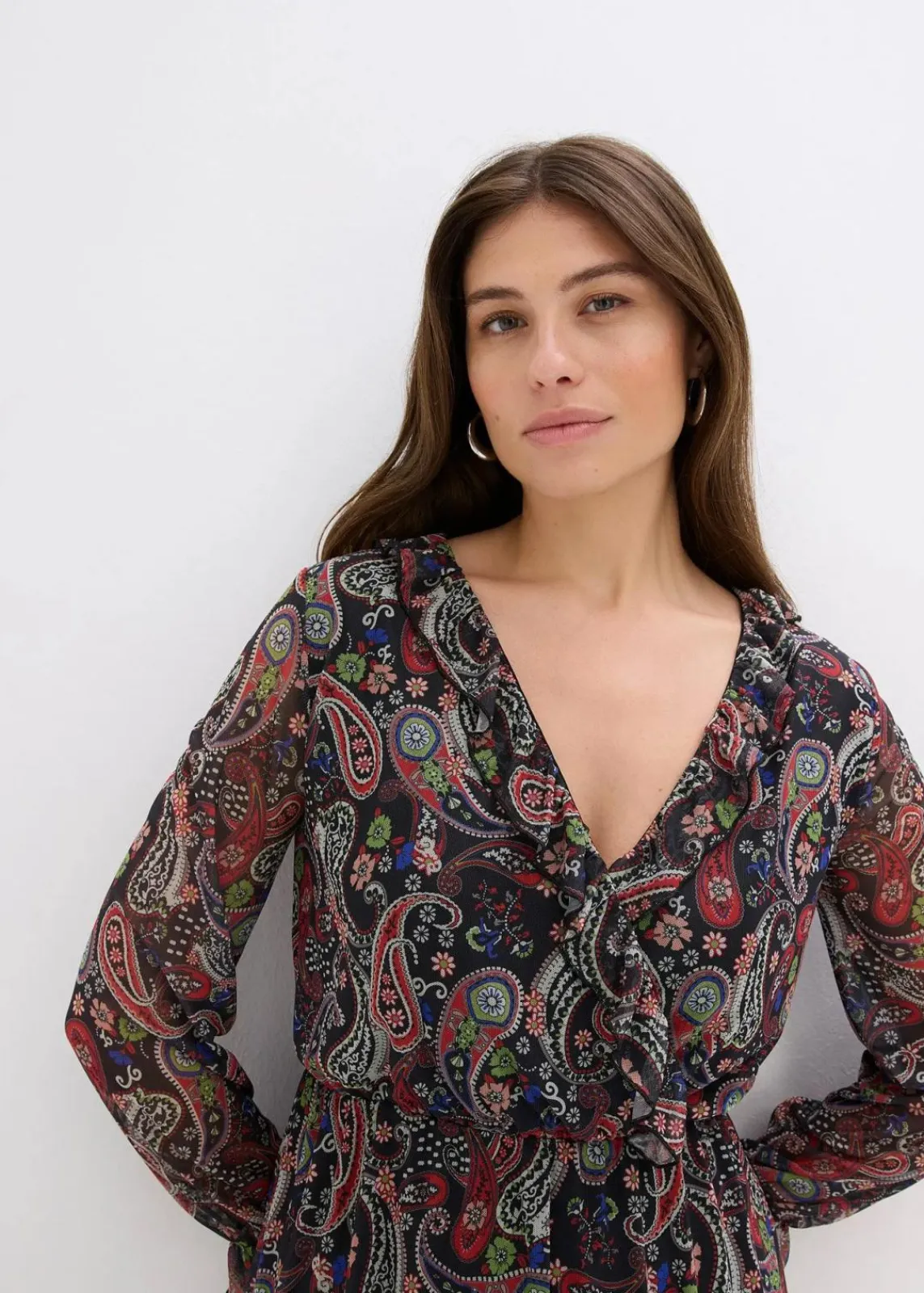 bonprix Bekleidung·Pullover & Strickjacken|Kleider^Mesh-Kleid schwarz paisley