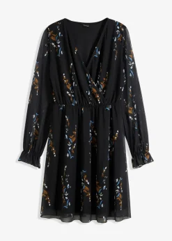 bonprix Bekleidung·Pullover & Strickjacken|Kleider^Meshkleid schwarz geblümt