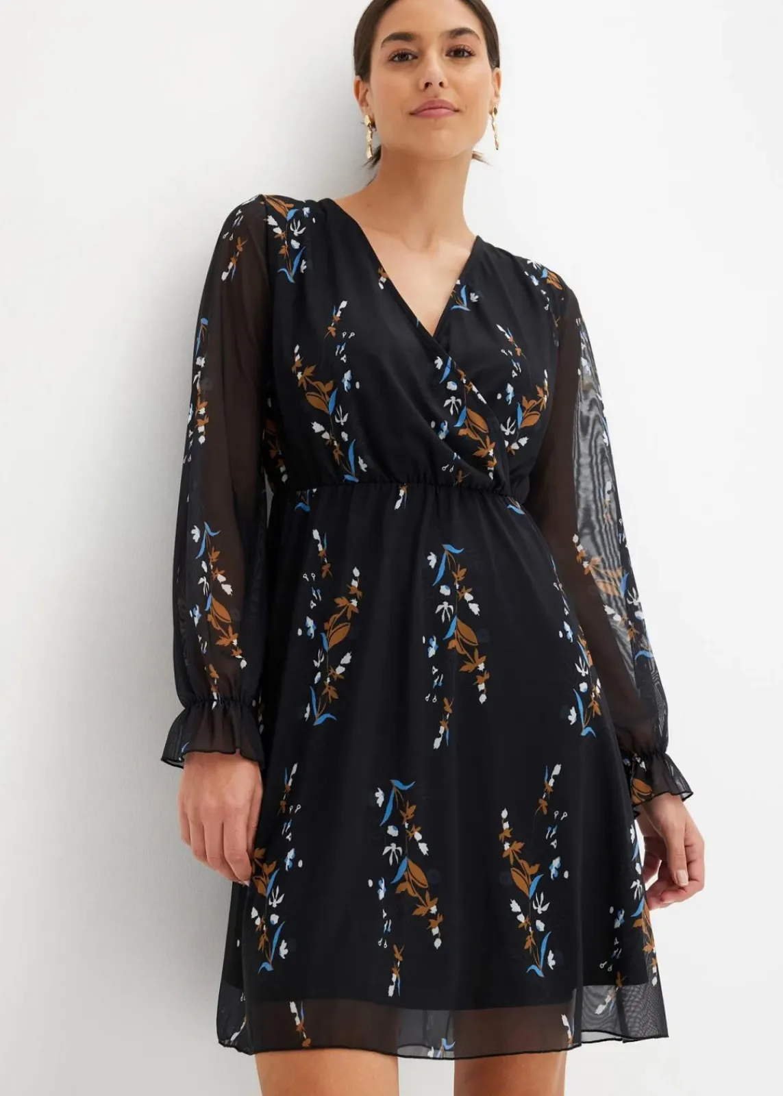 bonprix Bekleidung·Pullover & Strickjacken|Kleider^Meshkleid schwarz geblümt
