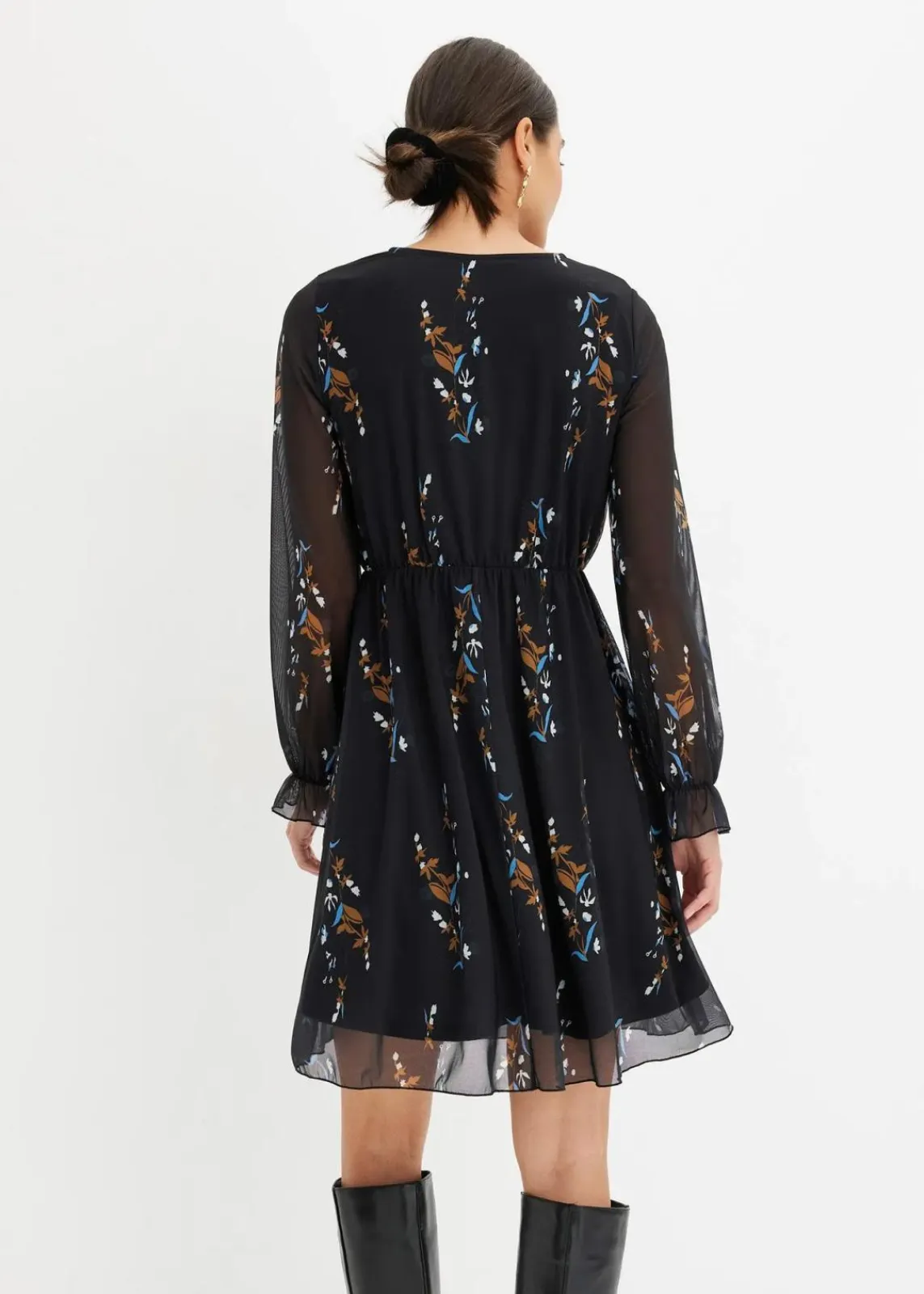 bonprix Bekleidung·Pullover & Strickjacken|Kleider^Meshkleid schwarz geblümt