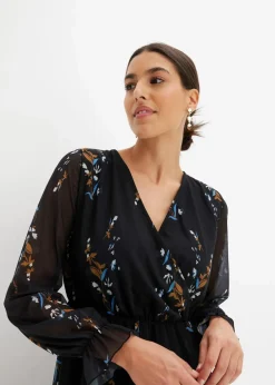 bonprix Bekleidung·Pullover & Strickjacken|Kleider^Meshkleid schwarz geblümt