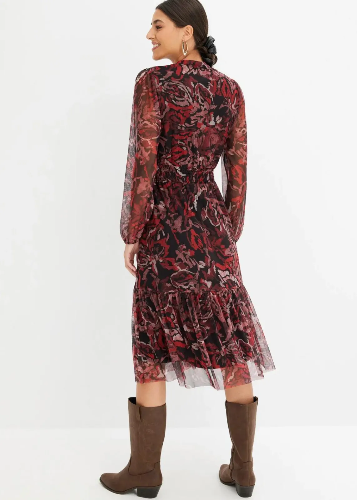bonprix Kleider|Bekleidung·Pullover & Strickjacken^Mesh-Midikleid schwarz/rot bedruckt