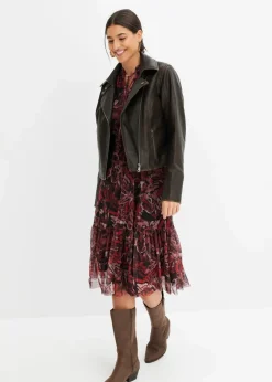 bonprix Kleider|Bekleidung·Pullover & Strickjacken^Mesh-Midikleid schwarz/rot bedruckt