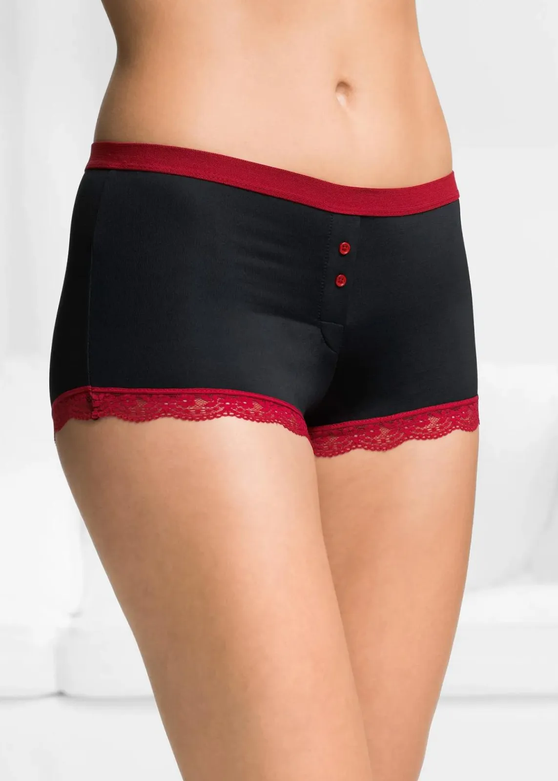 bonprix Wäsche·Höschen|Höschen^Microfaser Damen Boxer (3er Pack) schwarz + dunkelrot
