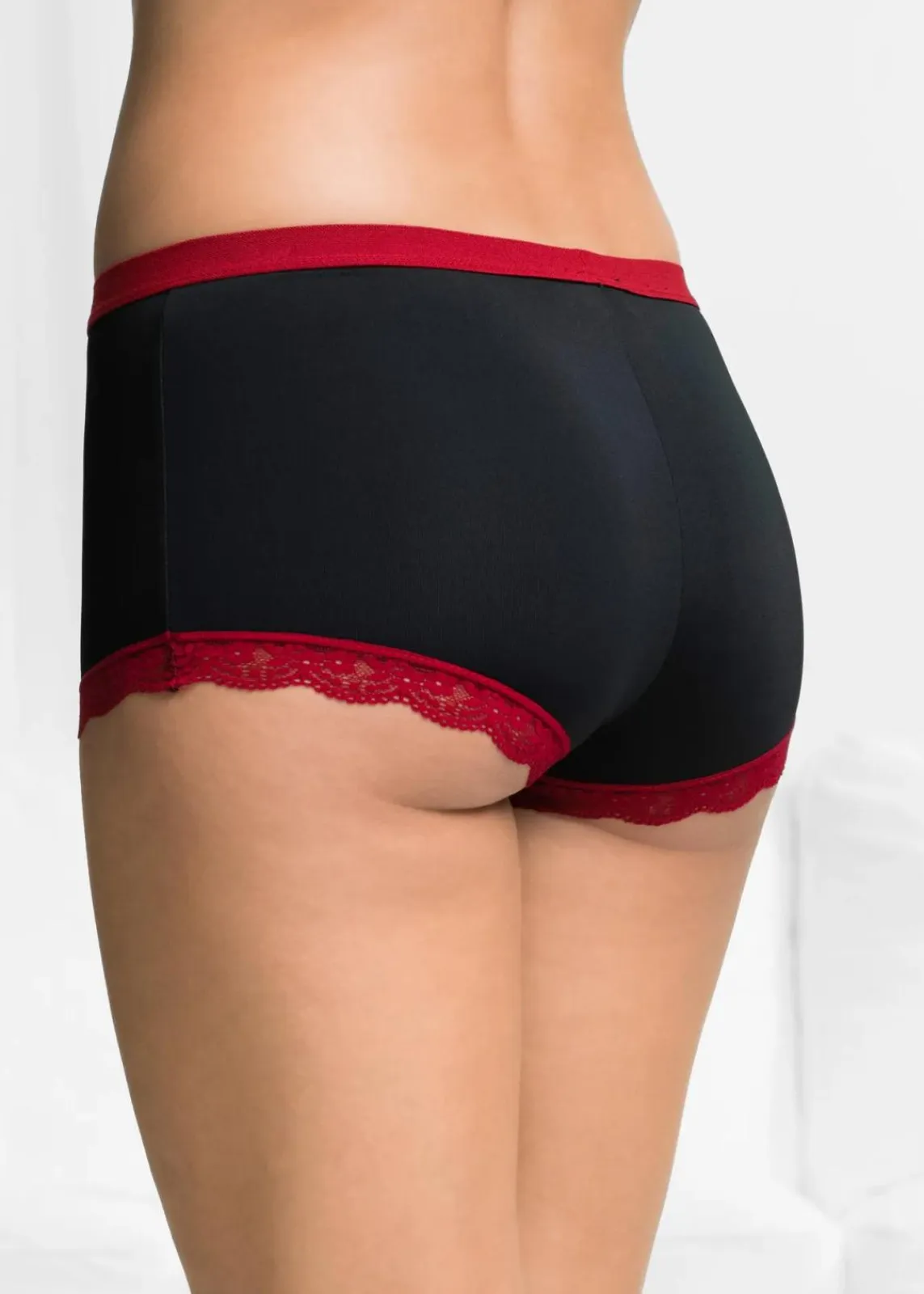 bonprix Wäsche·Höschen|Höschen^Microfaser Damen Boxer (3er Pack) schwarz + dunkelrot