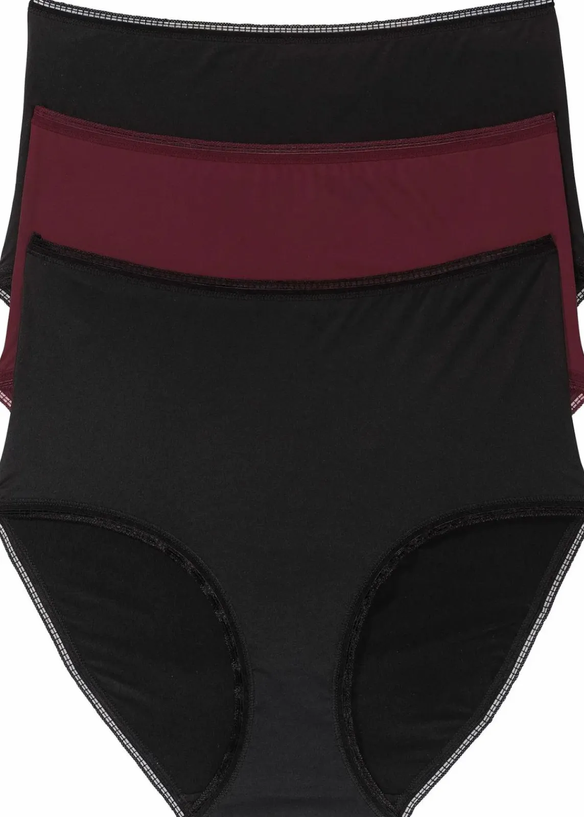 bonprix Wäsche·Basics|Wäsche·Höschen^Microfaser Highwaist Slip (3er Pack) schwarz + bordeaux