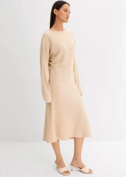 bonprix Bekleidung·Umstandsmode|Bekleidung·Pullover & Strickjacken^Midi Strickkleid aus Viskose-Mix kieselbeige meliert