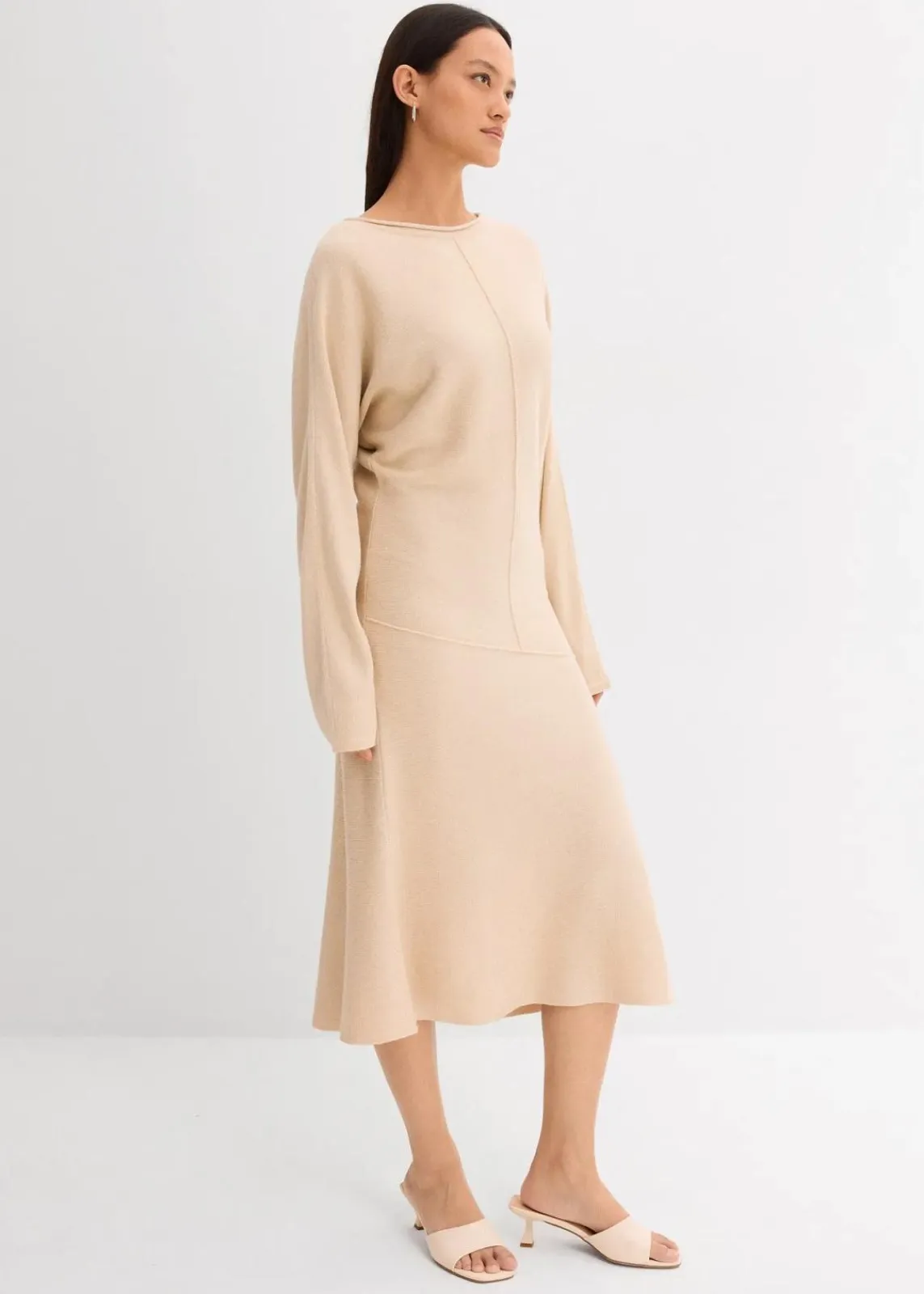 bonprix Bekleidung·Umstandsmode|Bekleidung·Pullover & Strickjacken^Midi Strickkleid aus Viskose-Mix kieselbeige meliert