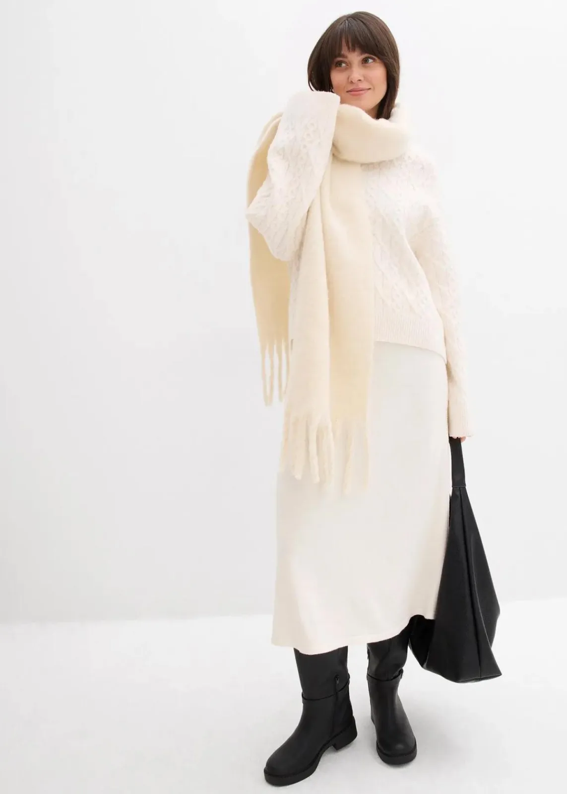 bonprix Nachhaltigere Materialien|Röcke^Midi Strickrock aus softem Viskose-Mix perlweiß
