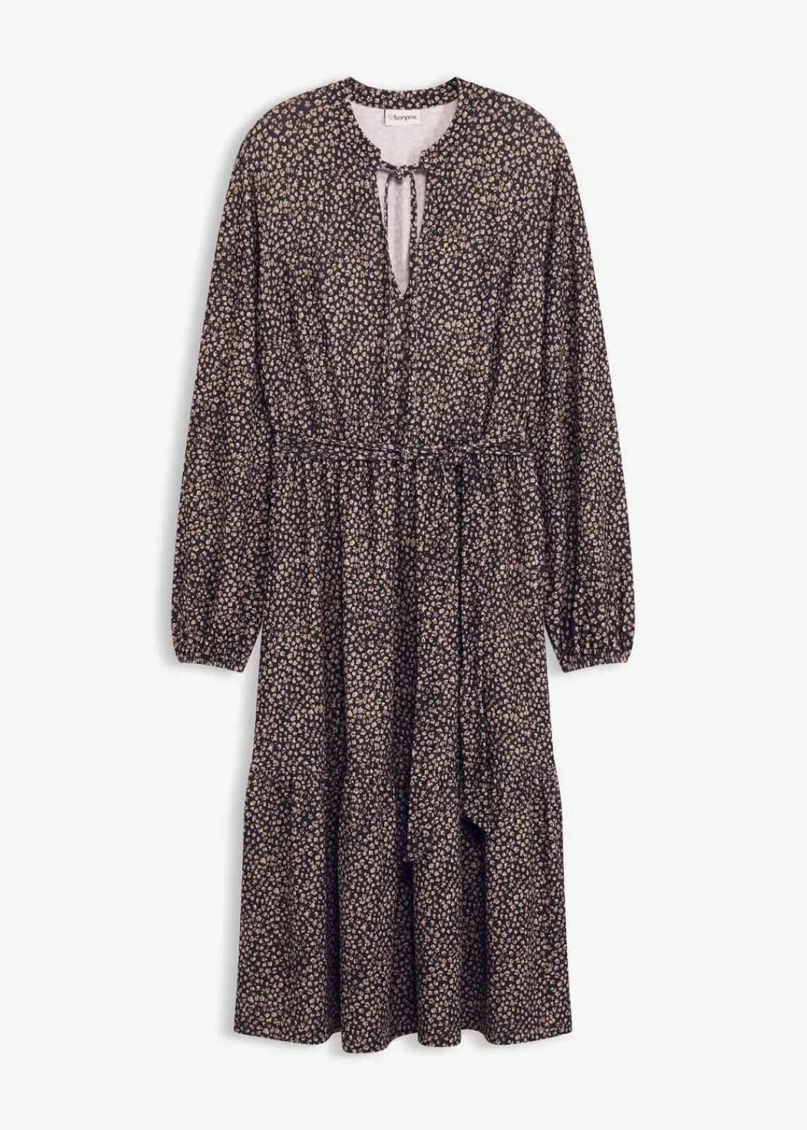 bonprix Bekleidung·Pullover & Strickjacken^Midi-Jerseykleid schwarz floral