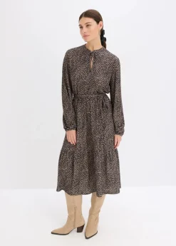bonprix Bekleidung·Pullover & Strickjacken^Midi-Jerseykleid schwarz floral