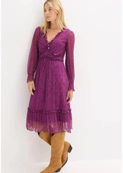 bonprix Bekleidung·Pullover & Strickjacken|Kleider^Midi-Jerseykleid aus Mesh dunkellila paisley