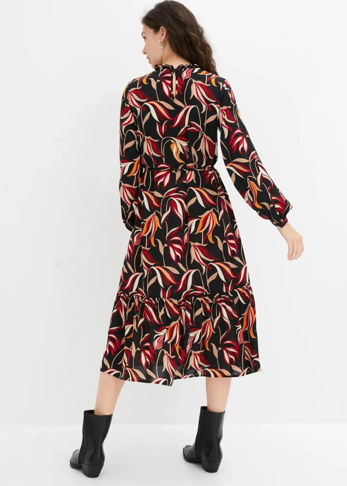 bonprix Bekleidung·Pullover & Strickjacken|Kleider^Midikleid schwarz geblümt